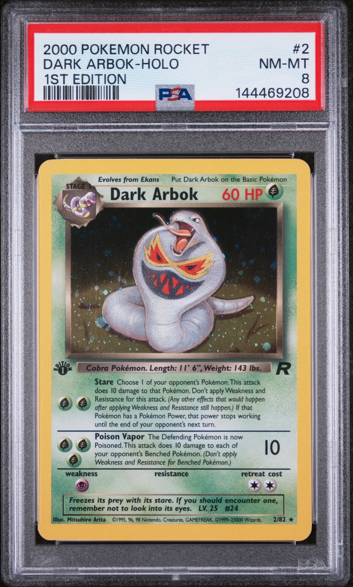 2000 Pokemon Rocket Dark Arbok Holo 1st Edition PSA 8 2/82 
