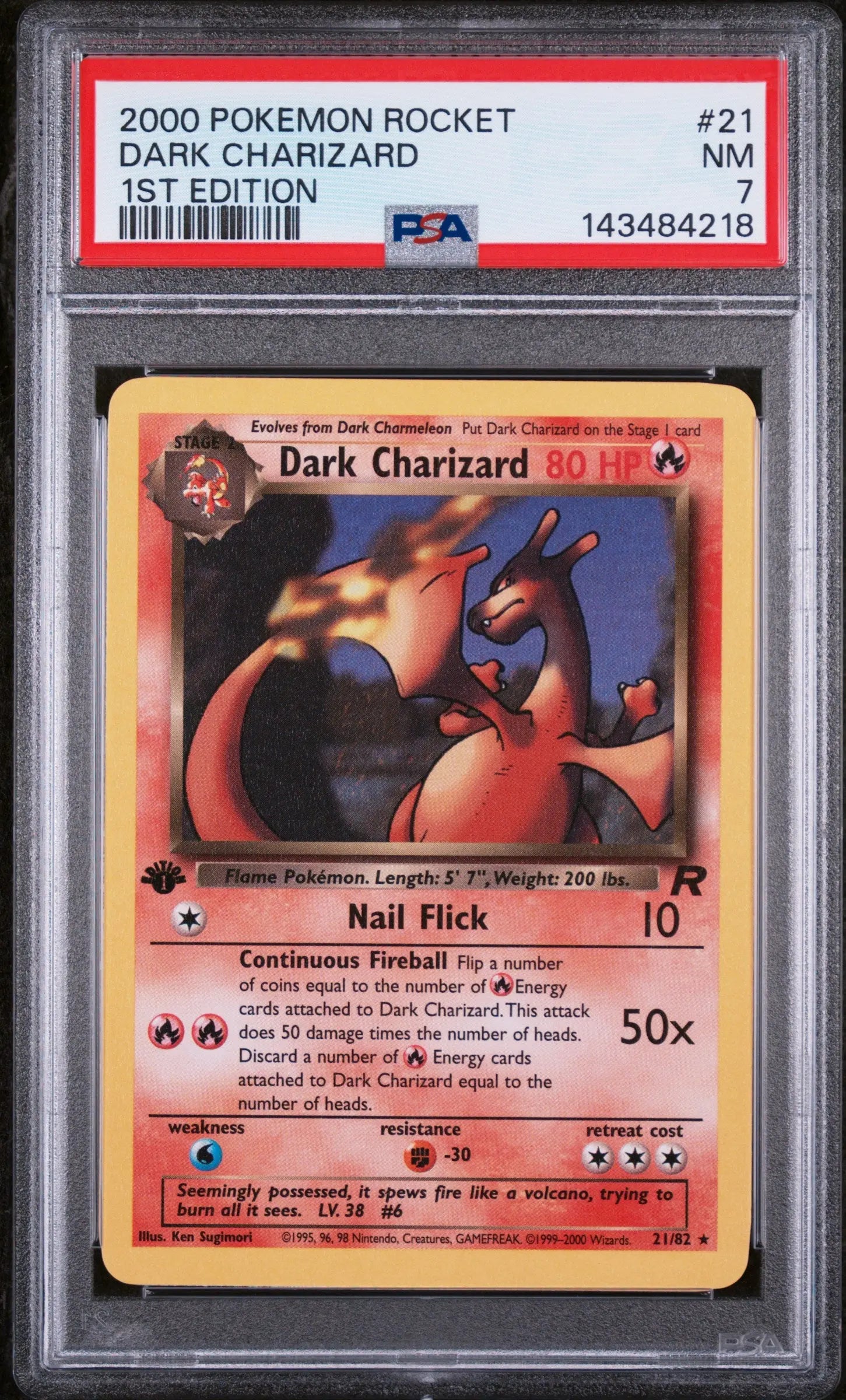 2000 Pokemon Rocket Dark Charizard 1st Edition 21/82 PSA 7 