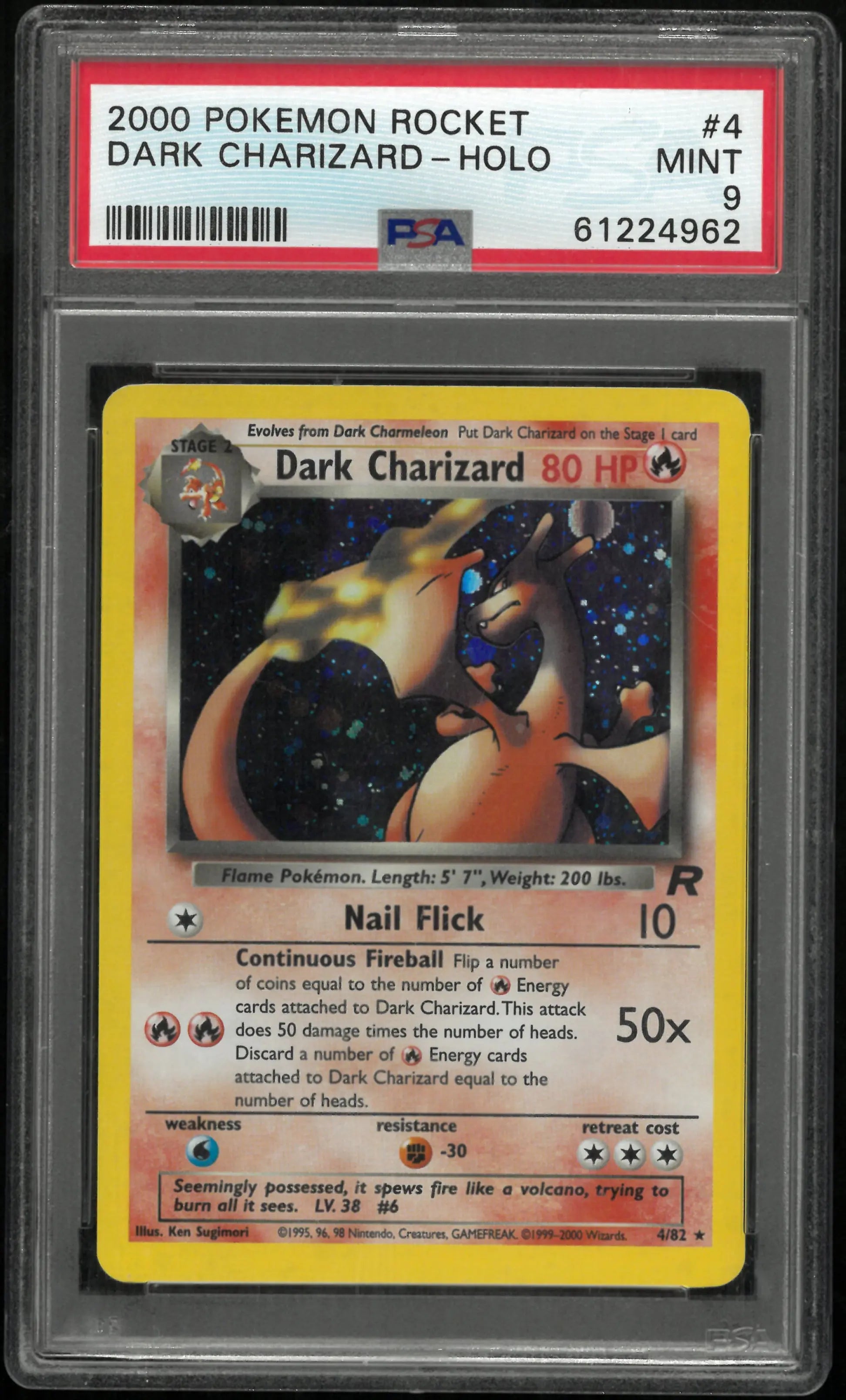 2000 Pokemon Rocket Dark Charizard Holo PSA 9 4/82 
