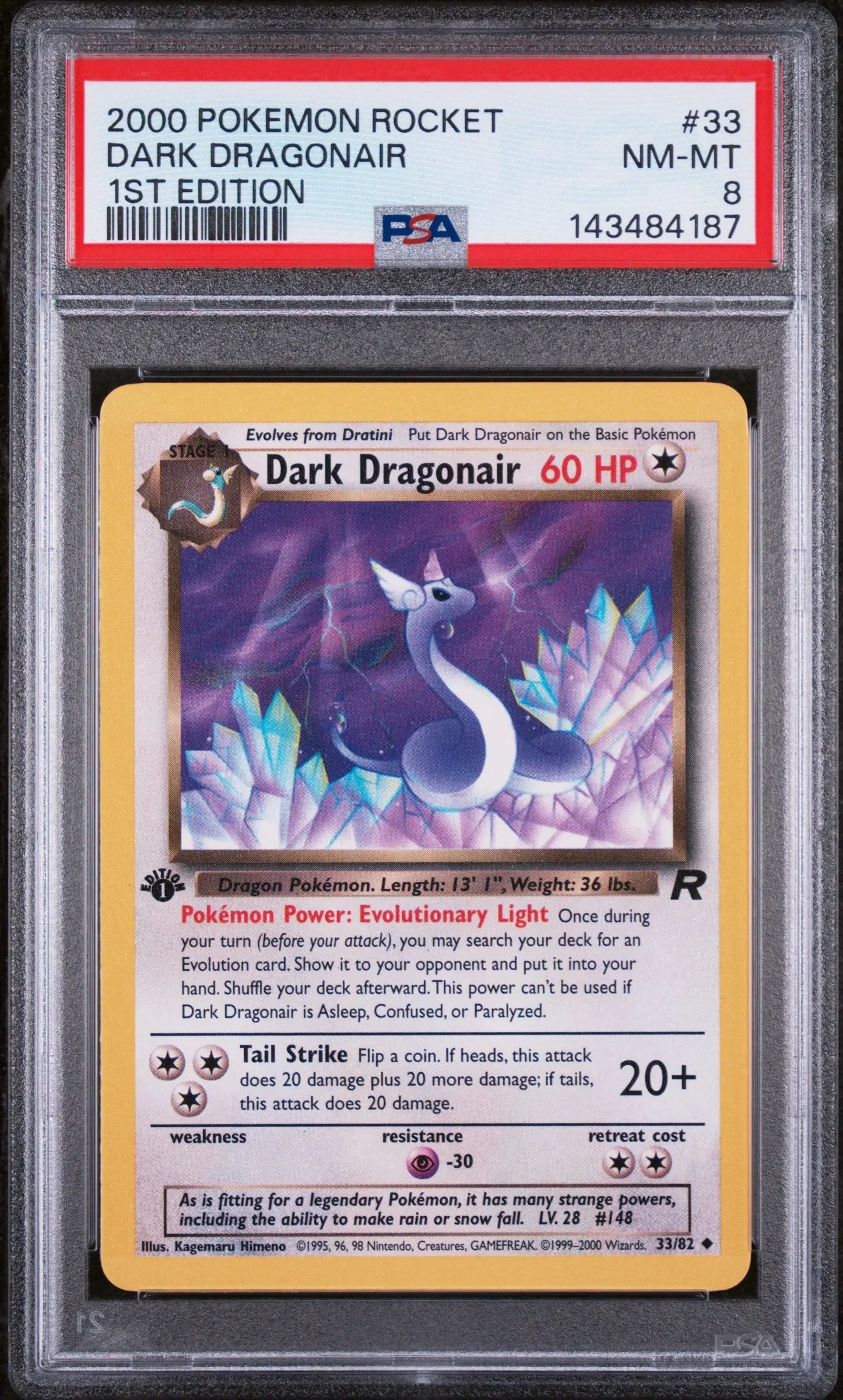 2000 Pokemon Rocket Dark Dragonair 1st Edition 33/82 PSA 8 