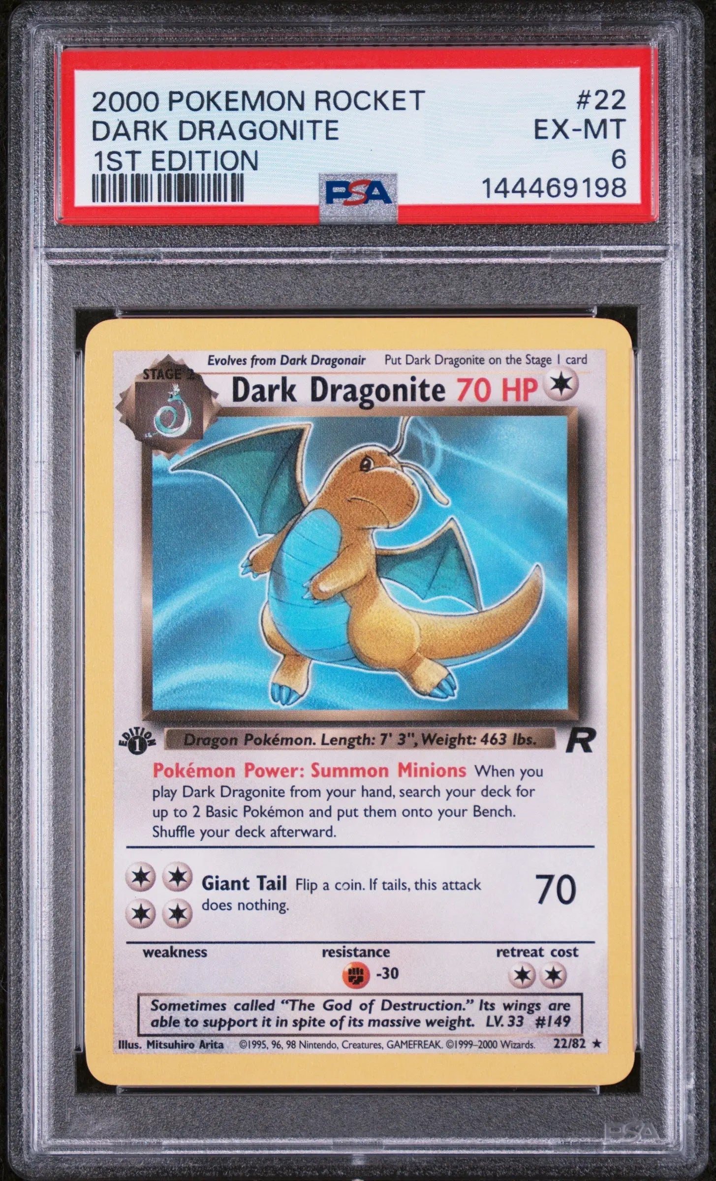 2000 Pokemon Rocket Dark Dragonite 1st Edition PSA 6 22/82 