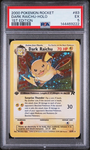 2000 Pokemon Rocket Dark Raichu Holo 1st Edition PSA 5 83/82 