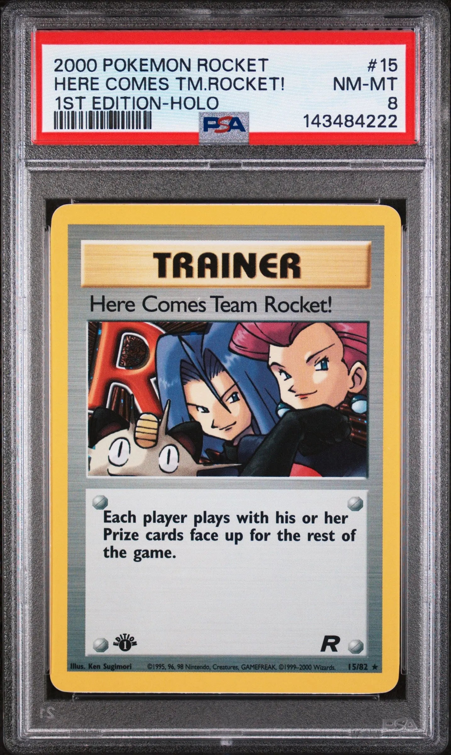 2000 Pokemon Rocket Here Comes TM. Rocket! 1st Edition-Holo 15/82 PSA 8 