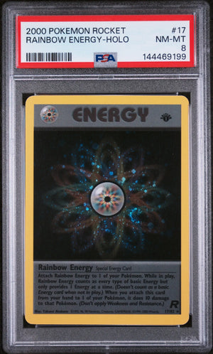 2000 Pokemon Rocket Rainbow Energy Holo PSA 8 17/82 