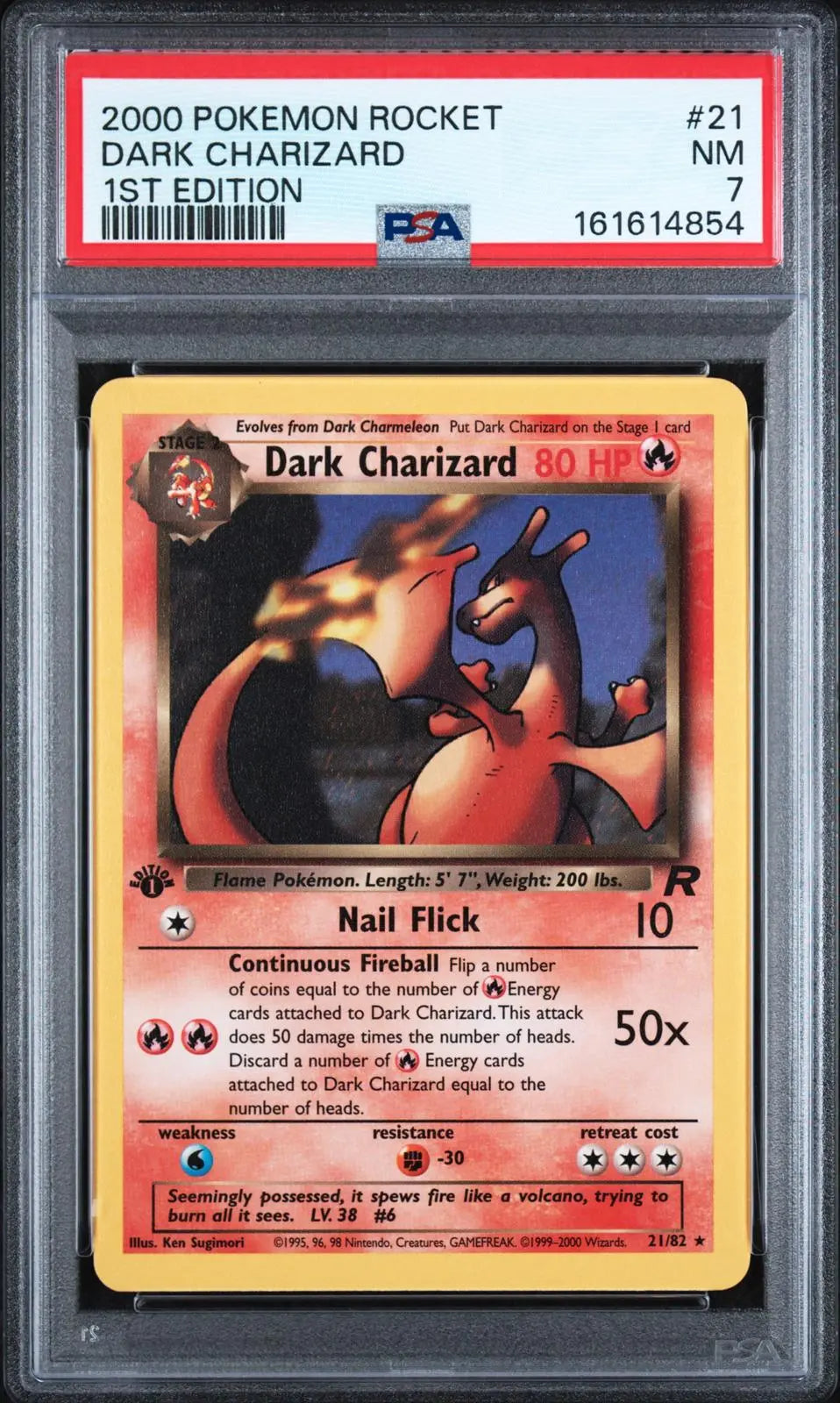 2000 Pokemon Team Rocket Dark Charizard 1st Edition Rare 21/82 PSA 7 