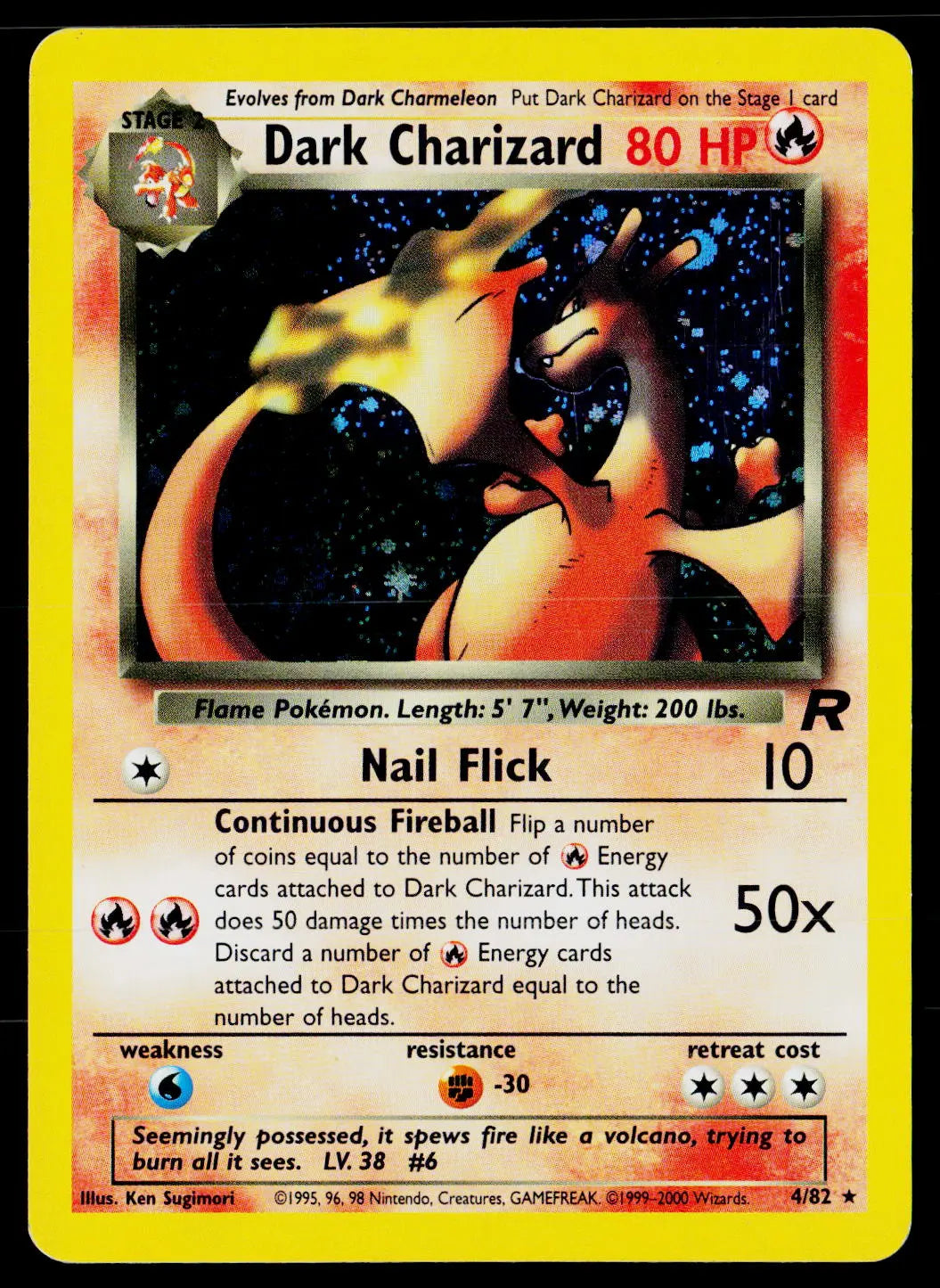 2000 Pokemon Team Rocket Dark Charizard Holo Rare 4/82 