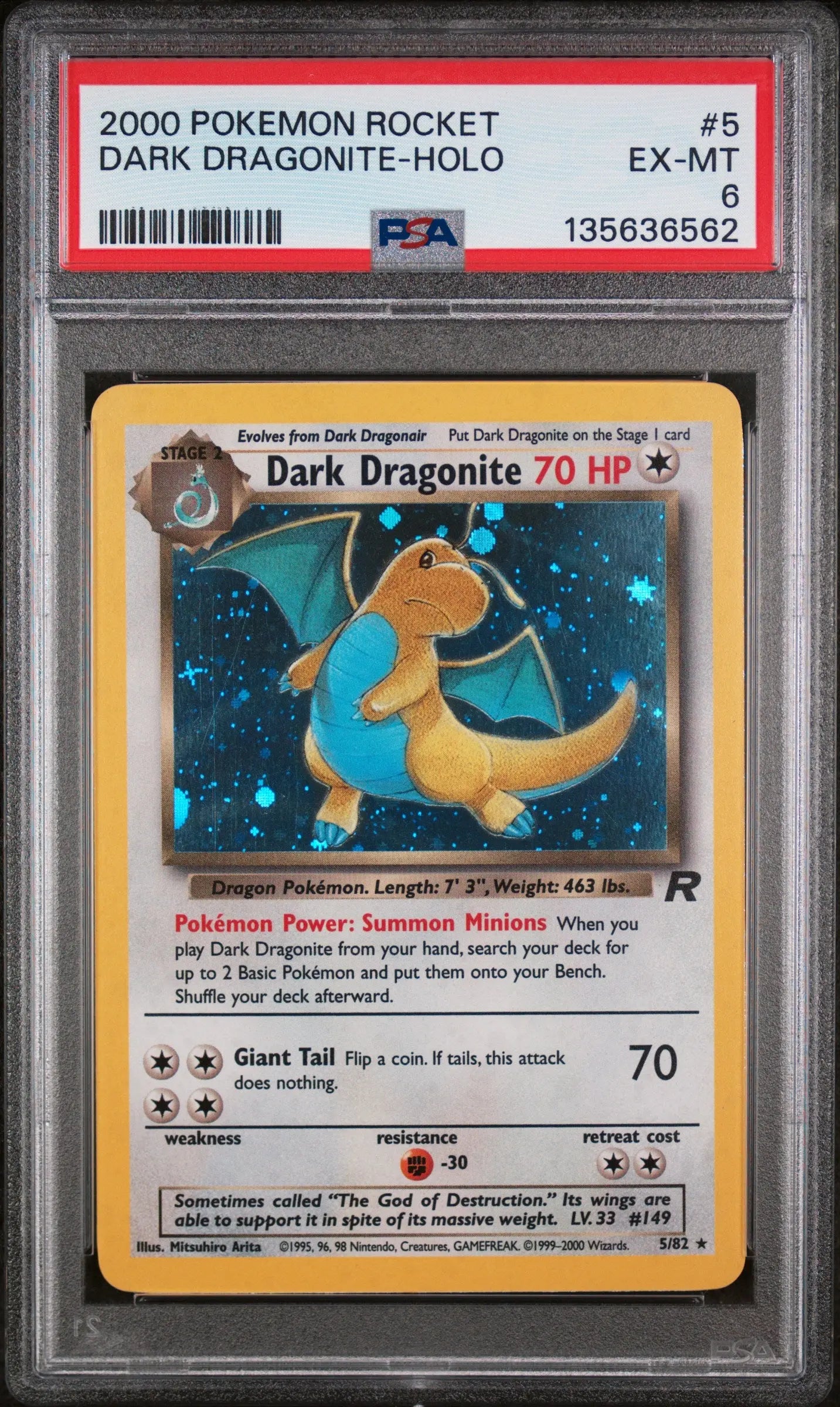 2000 Pokemon Team Rocket Dark Dragonite Holo 5/82 PSA 6 