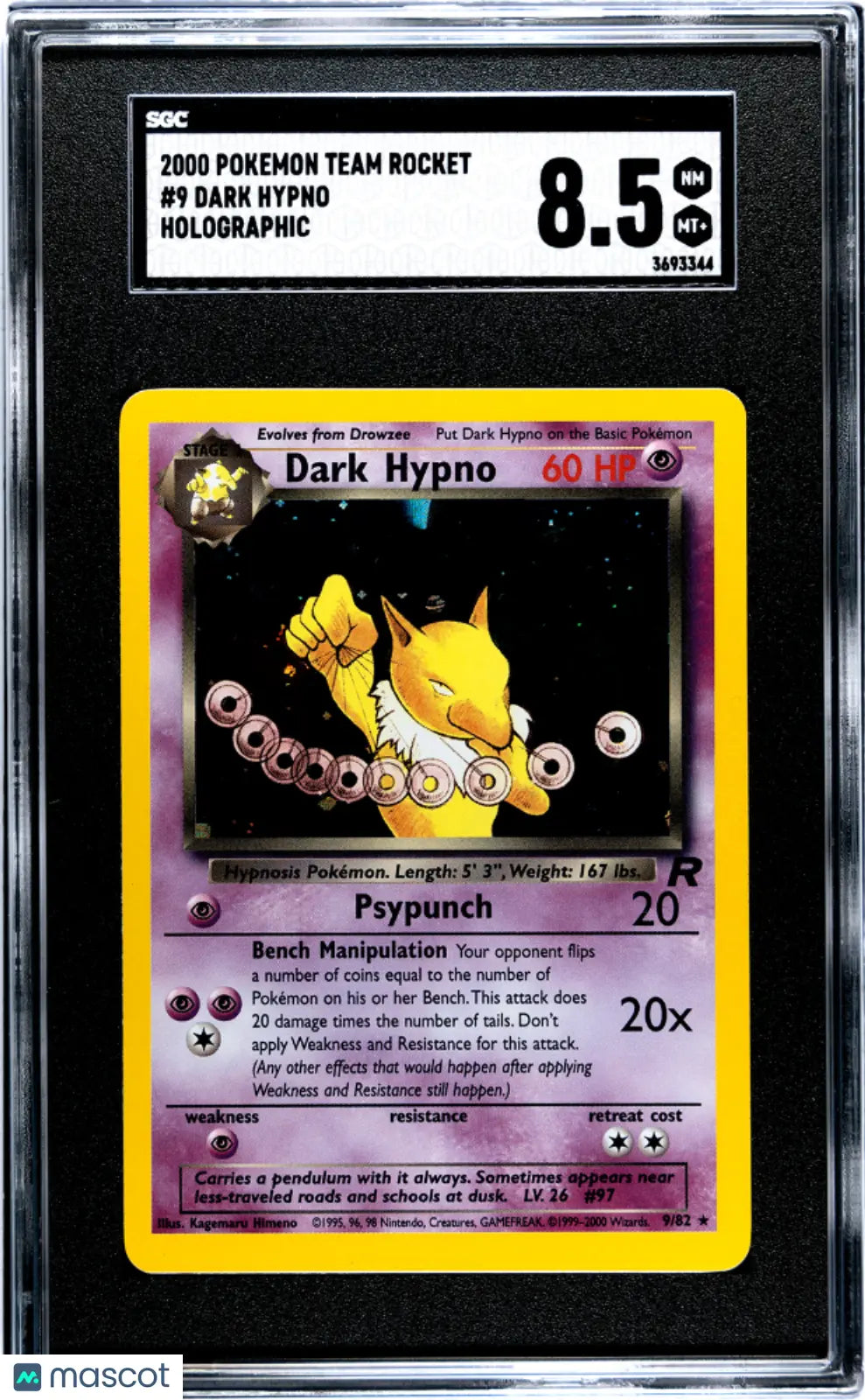 2000 Pokemon Team Rocket Dark Hypno Holo SGC 8.5 9/82 