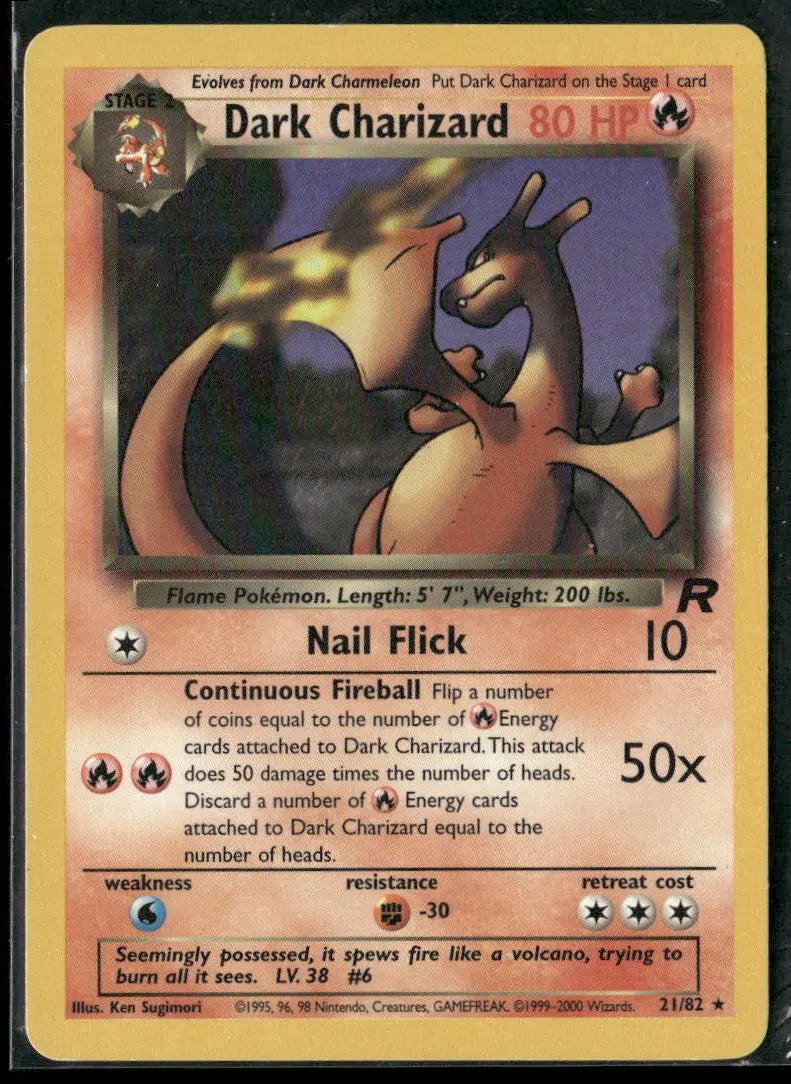 2000 Pokemon Team Rocket Rare Unlimited Dark Charizard 21/82 