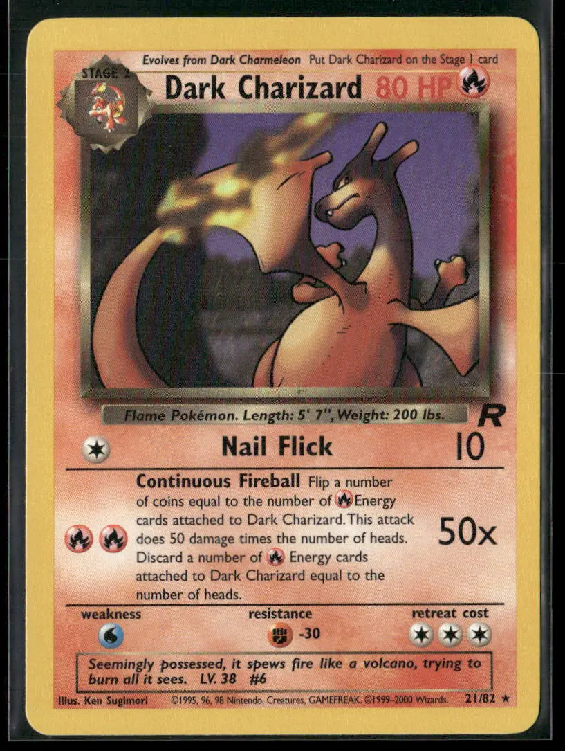 2000 Pokemon Team Rocket Rare Unlimited Dark Charizard 21/82 