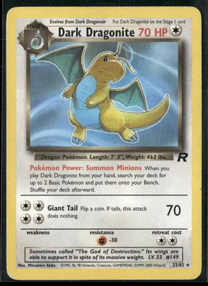 2000 Pokemon Team Rocket Rare Unlimited Dark Dragonite 22/82 
