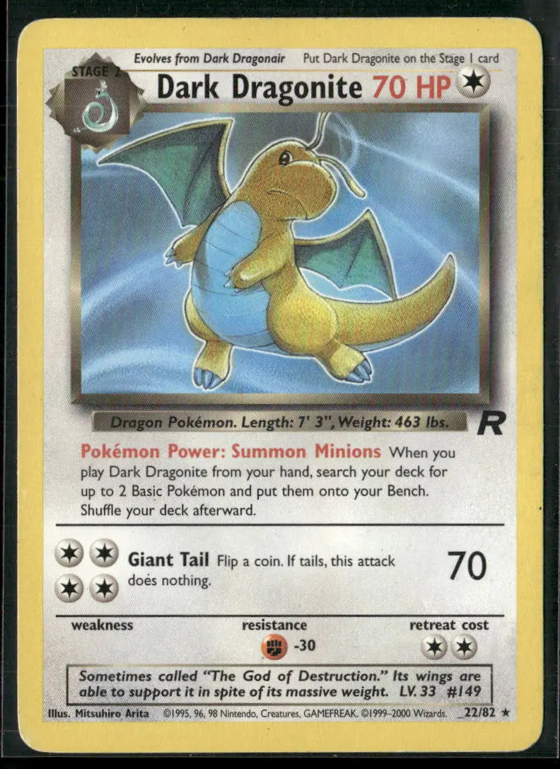 2000 Pokemon Team Rocket Rare Unlimited Dark Dragonite 22/82 