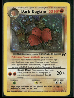 2000 Pokemon Team Rocket Unlimited Holofoil Dark Dugtrio 6/82 