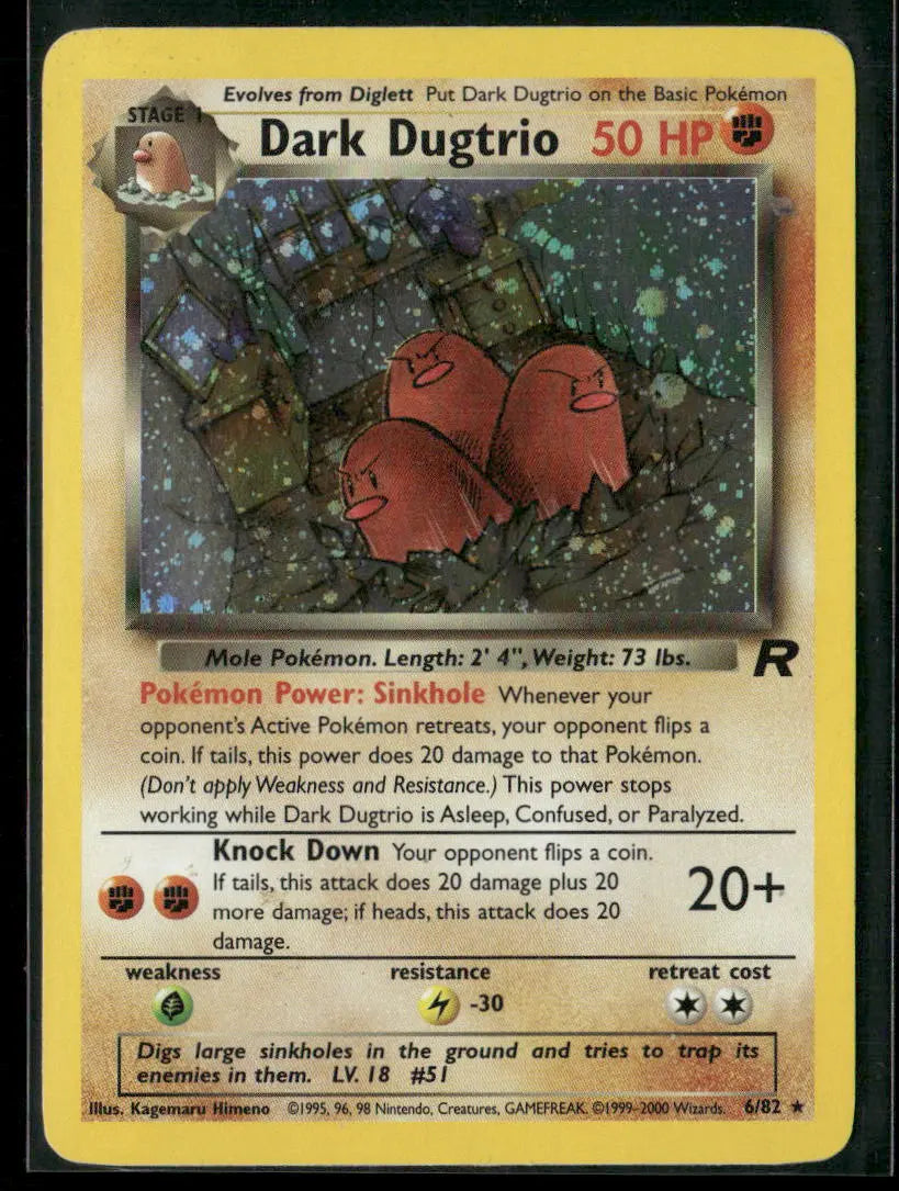 2000 Pokemon Team Rocket Unlimited Holofoil Dark Dugtrio 6/82 