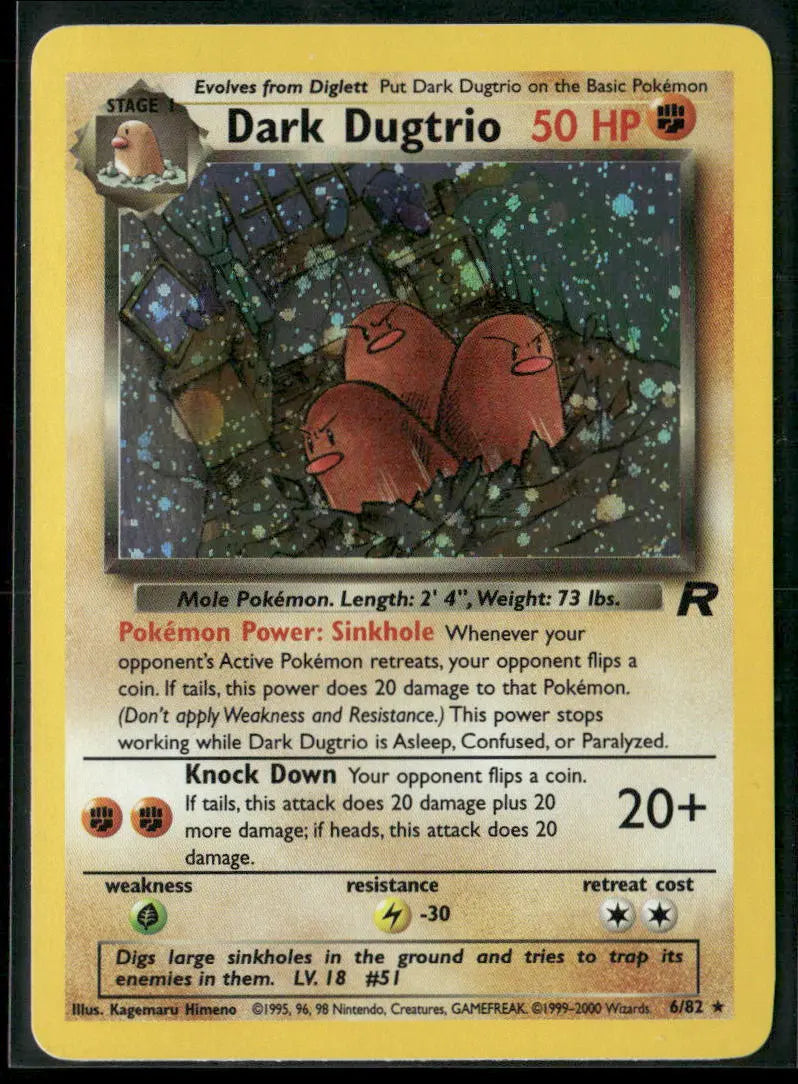 2000 Pokemon Team Rocket Unlimited Holofoil Dark Dugtrio 6/82 