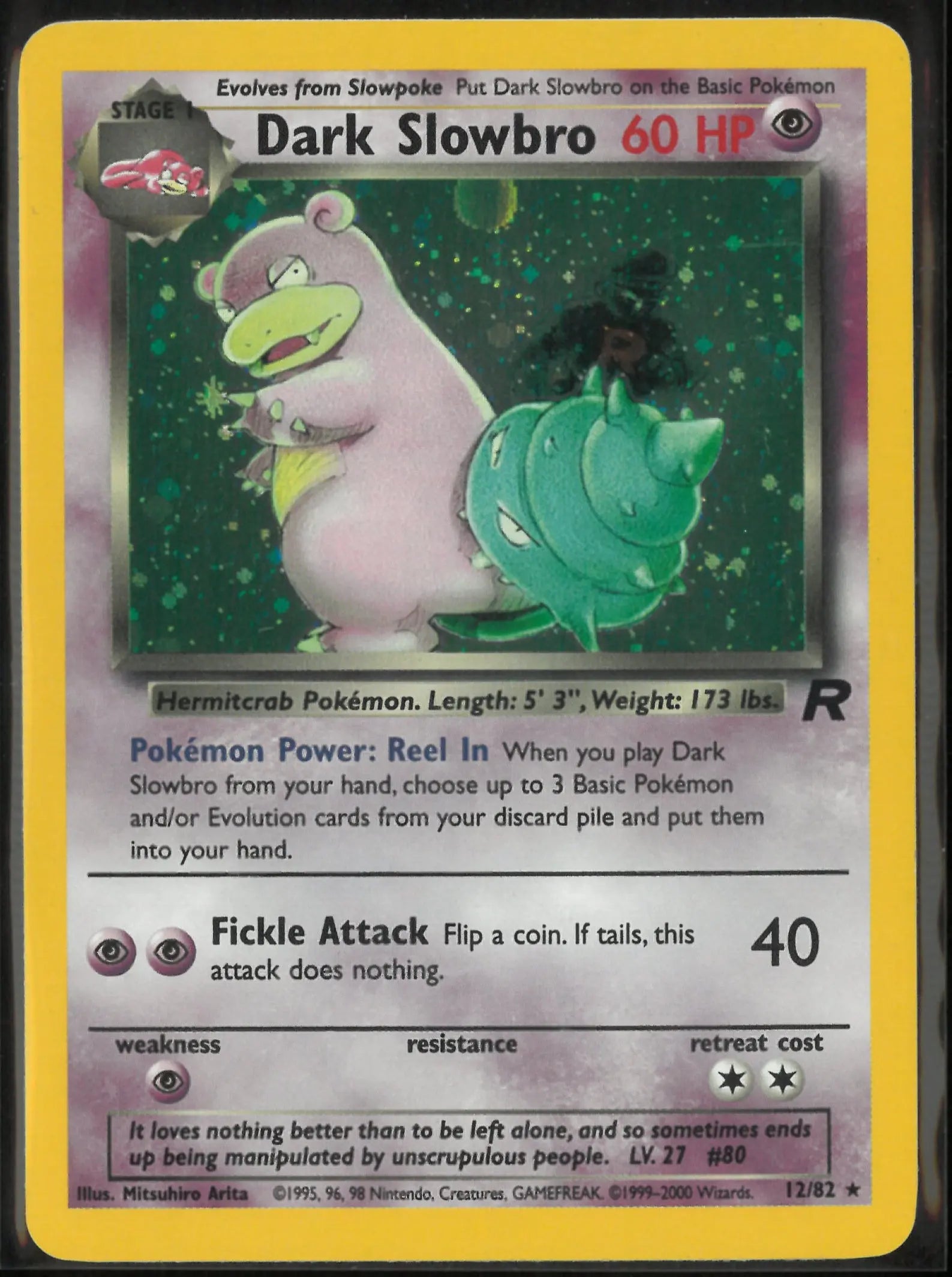 2000 Pokemon Team Rocket Unlimited Holofoil Rare Dark Slowbro 12/82 