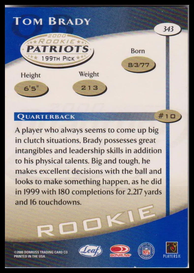 2000 Quantum Leaf #343 Tom Brady Rookie 