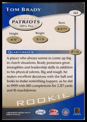2000 Quantum Leaf #343 Tom Brady Rookie 