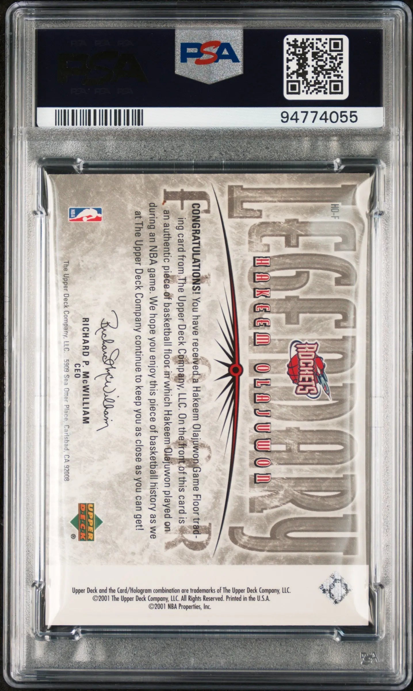 2000 Upper Deck Legends Legendary Floor Hakeem Olajuwon #HO-F PSA 8 