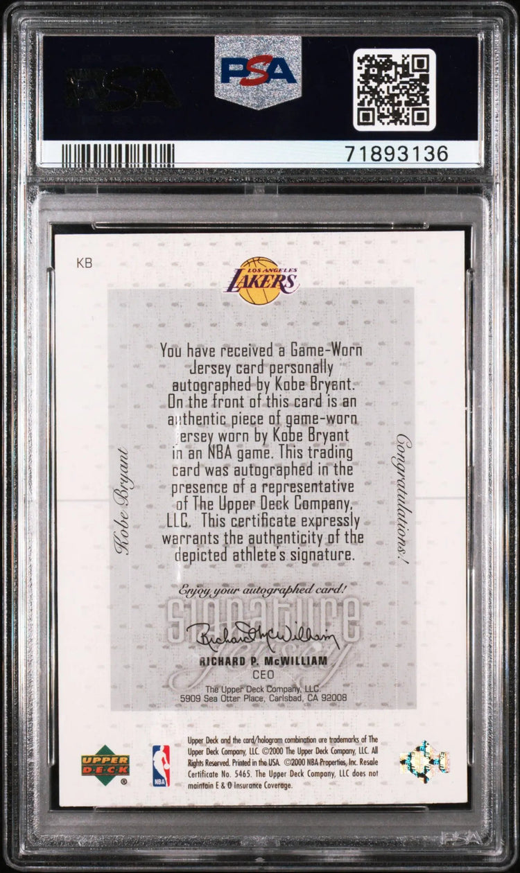 2000 Upper Deck Pros Prospects Signature Jerseys Auto Kobe Bryant PSA Authentic 