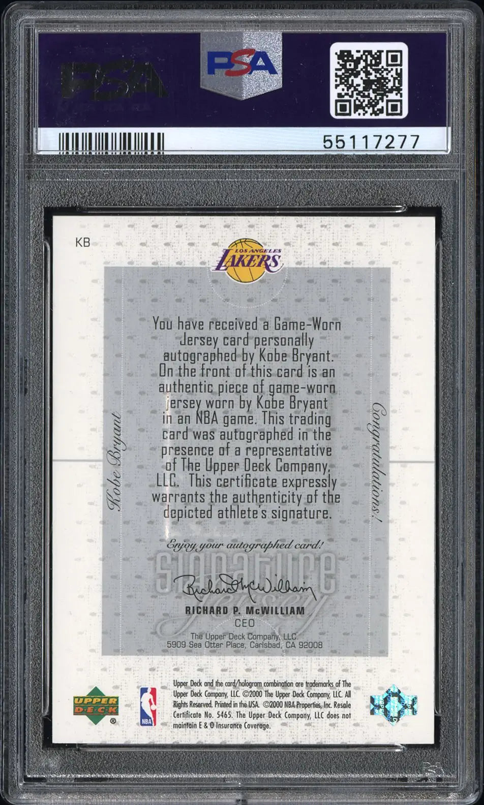 2000 Upper Deck Pros Prospects Signature Jerseys Kobe Bryant Auto PSA 8 Auto 10 