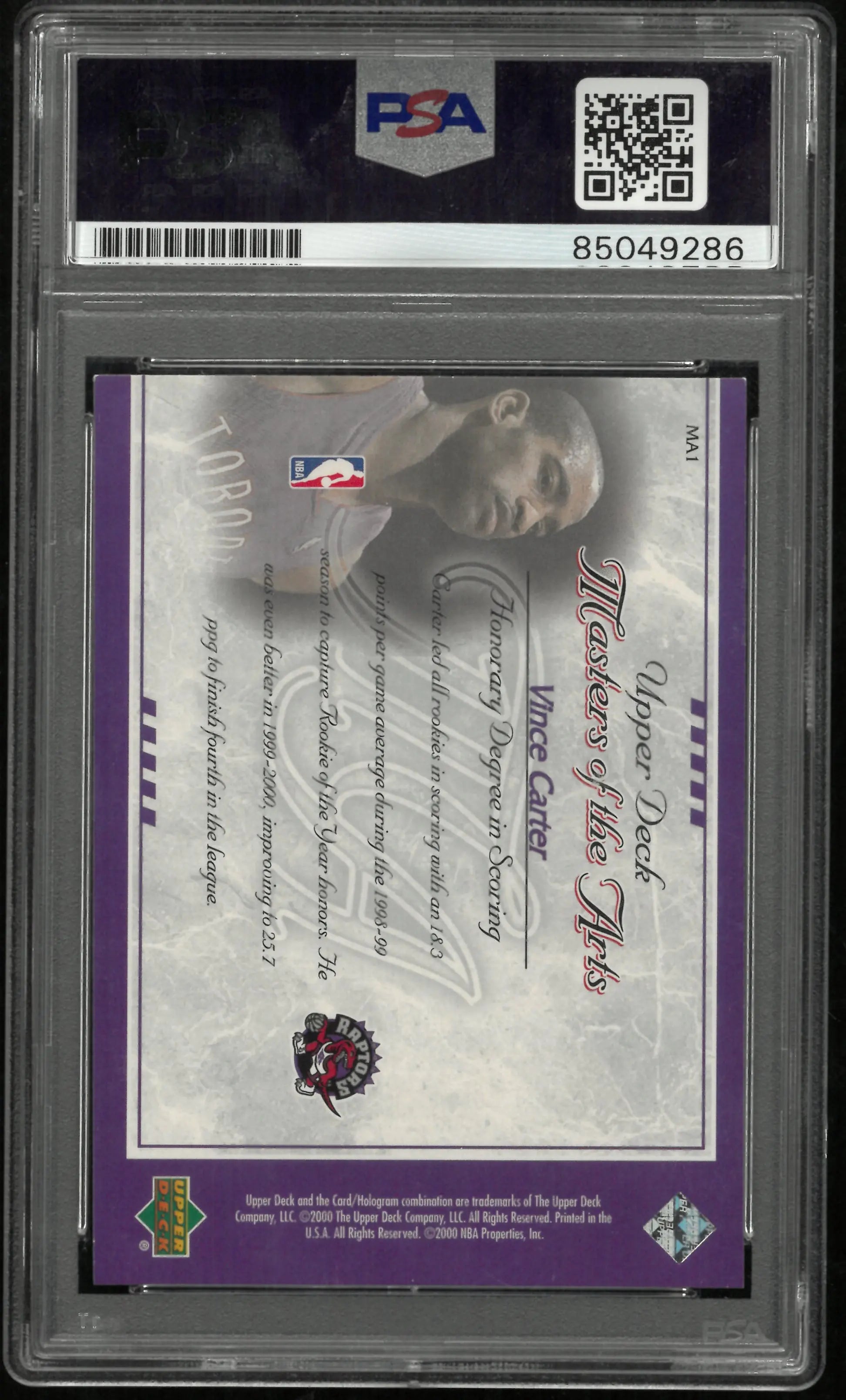 2000 Upper Deck Trading Card Auto Vince Carter PSA Auth Auto 