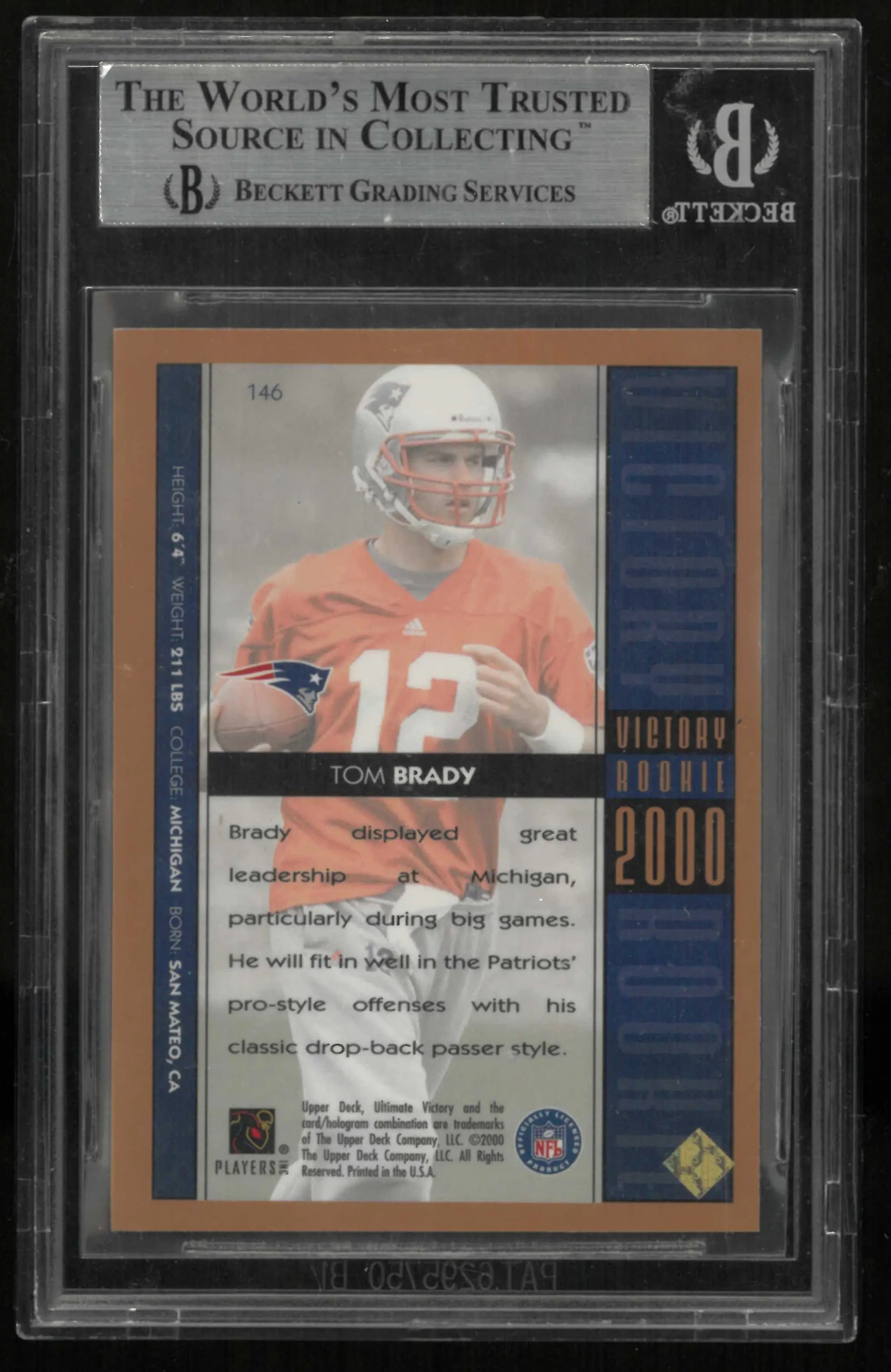 2000 Upper Deck Ultimate Victory Parallel Rookie Tom Brady RC BGS 8.5 