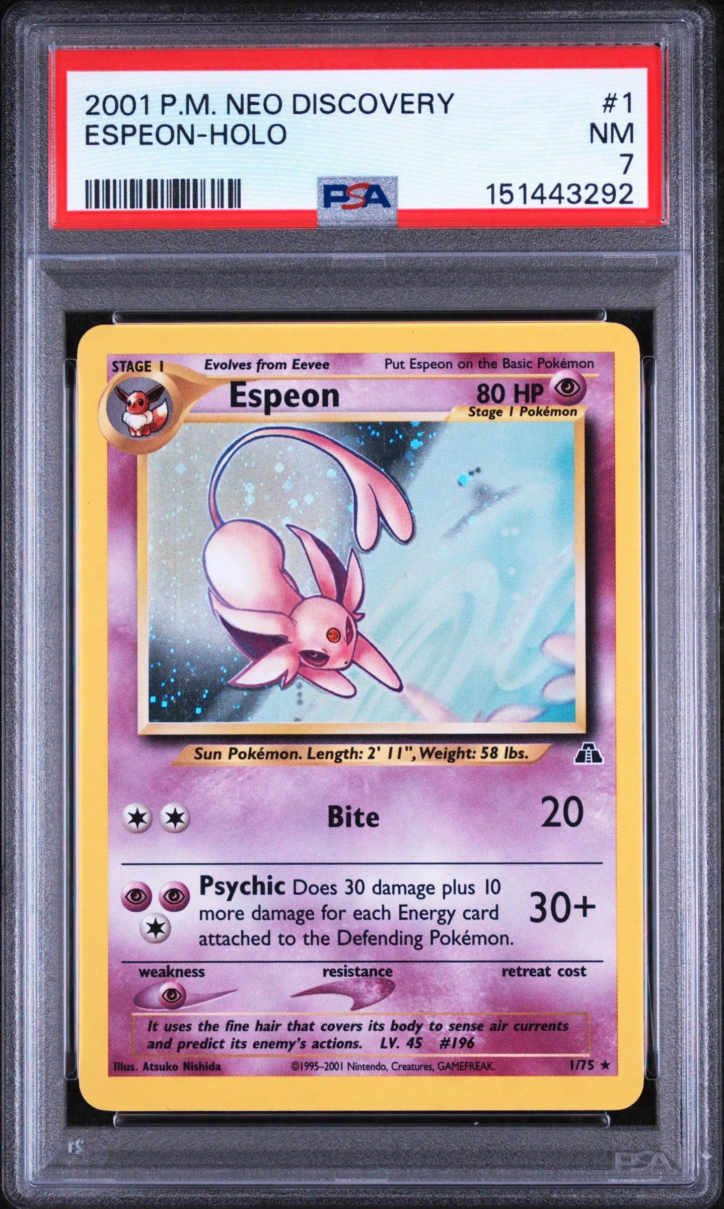 2001 Pokemon Neo Discovery Espeon Holo 1/75 PSA 7 