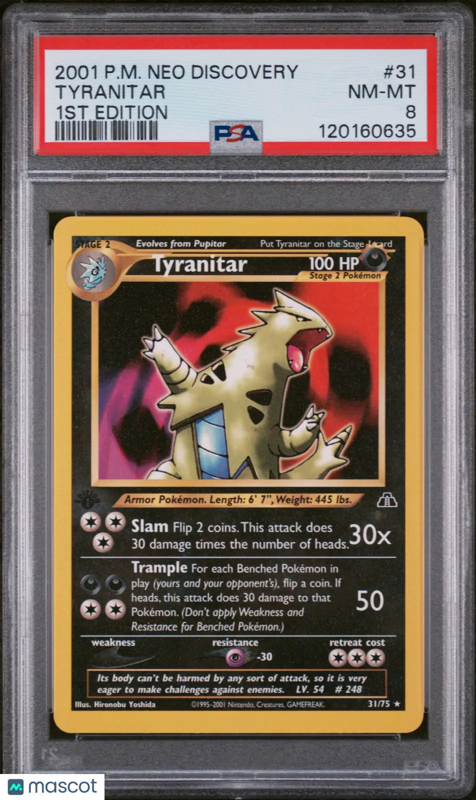 2001 Pokemon Neo Discovery Tyranitar 1st Edition PSA 8 31/75 