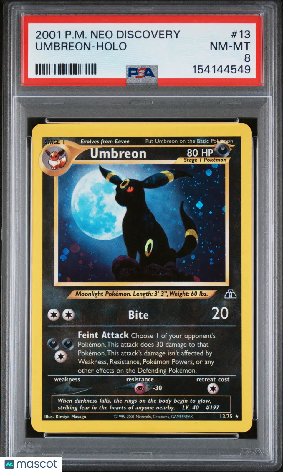 2001 Pokemon Neo Discovery Umbreon Holo PSA 8 13/75 