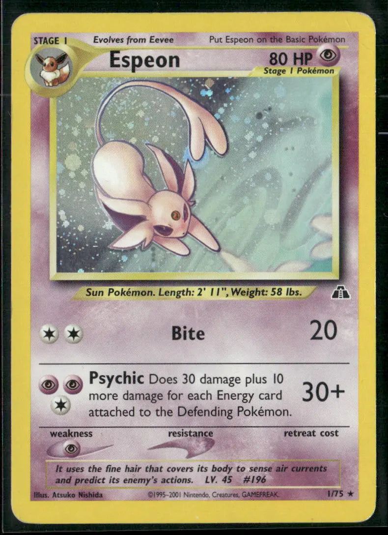 2001 Pokemon Neo Discovery Unlimited Holofoil Espeon 1/75 