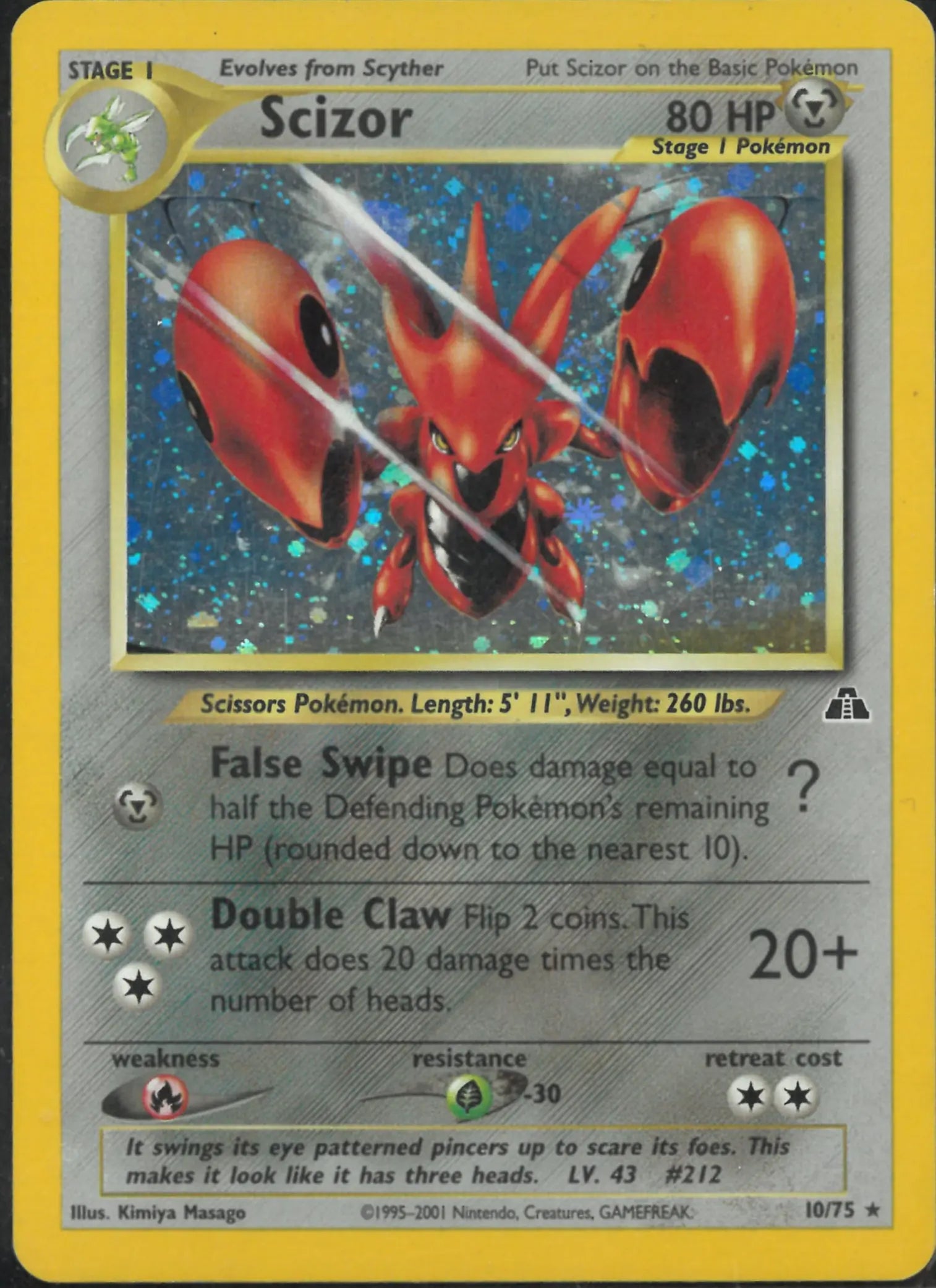 2001 Pokemon Neo Discovery Unlimited Holofoil Scizor 10 