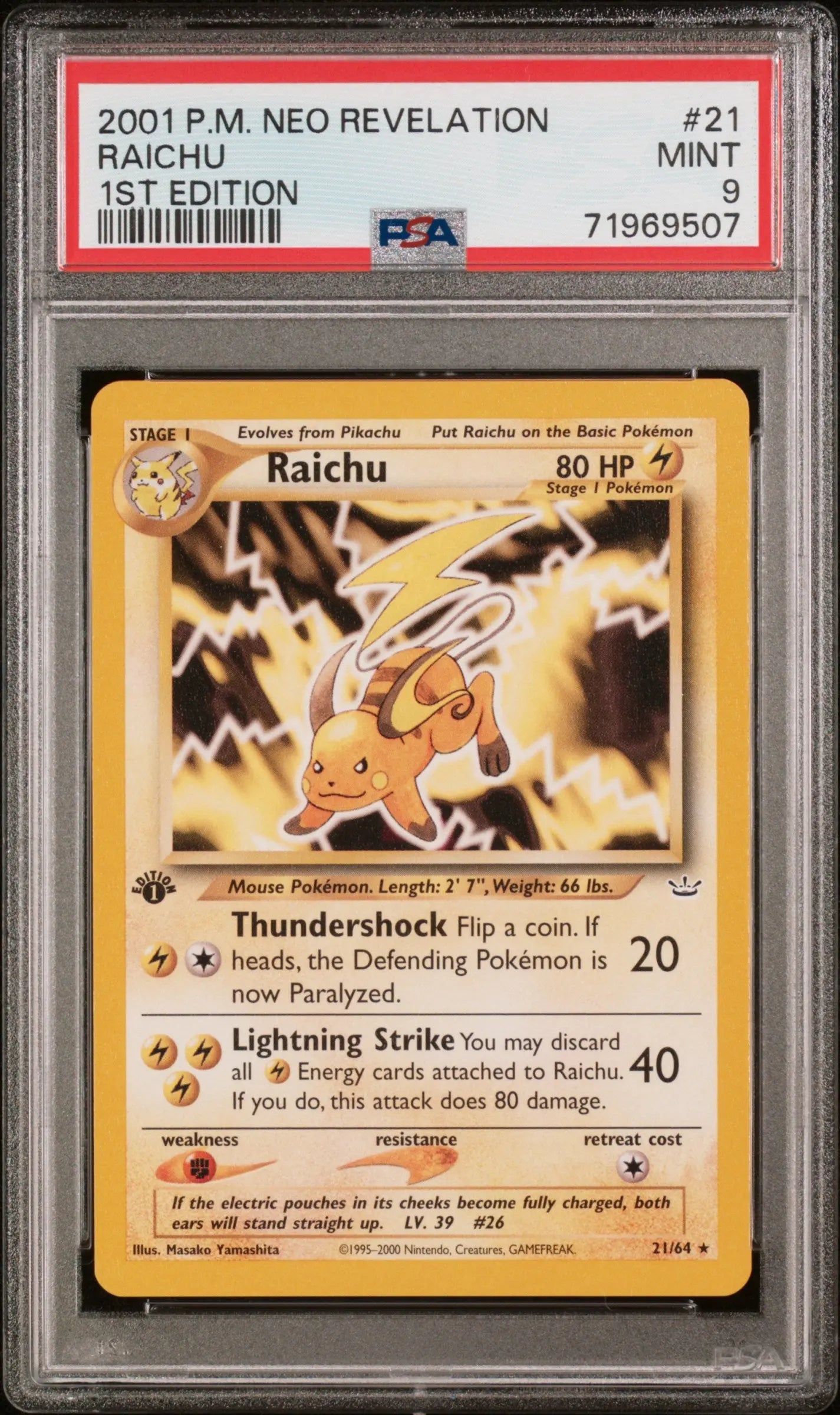 2001 Pokemon Neo Revelation 1st Edition Raichu 21/64 PSA 9 