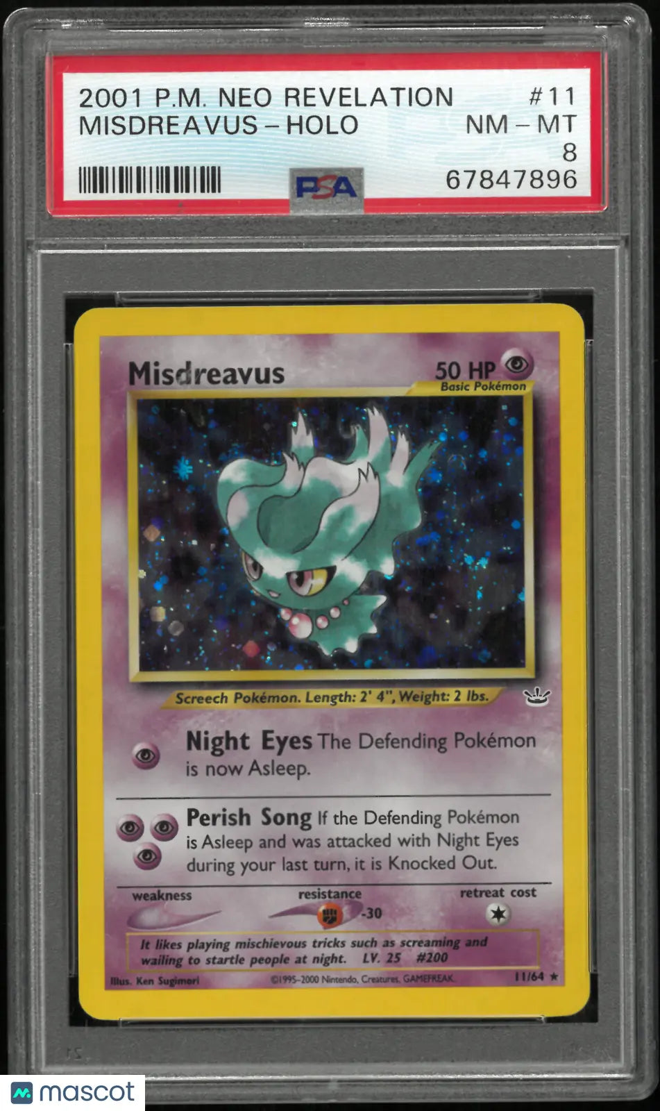 2001 Pokemon Neo Revelation Misdreavus Holo 11/64 PSA 8 