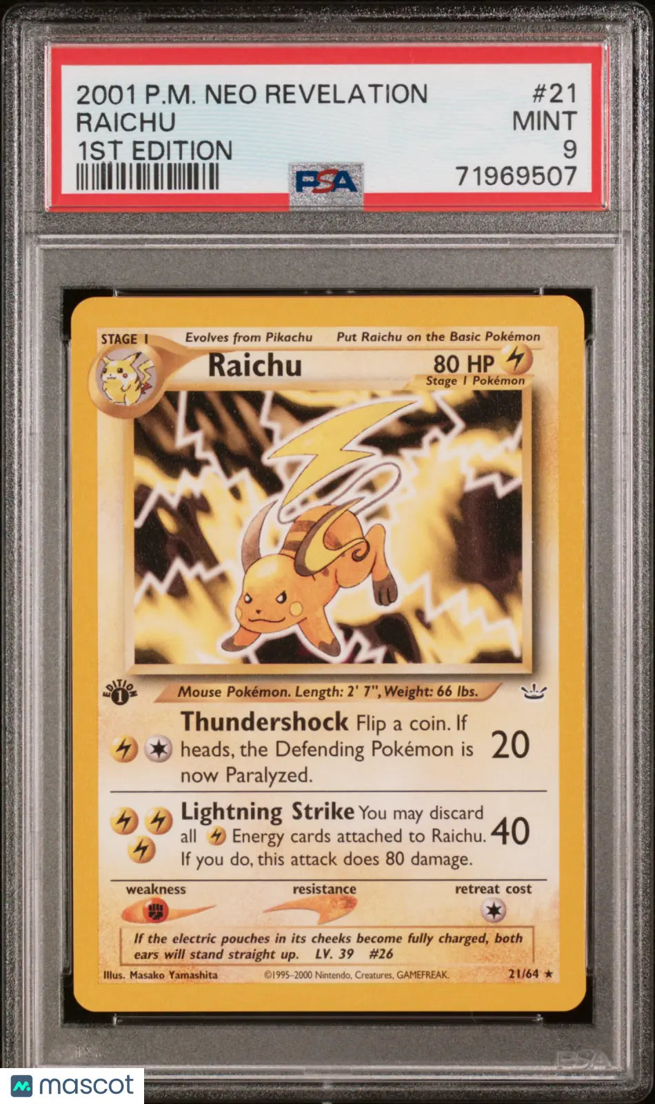 2001 Pokemon Neo Revelation Raichu 1st Edition PSA 9 #21 