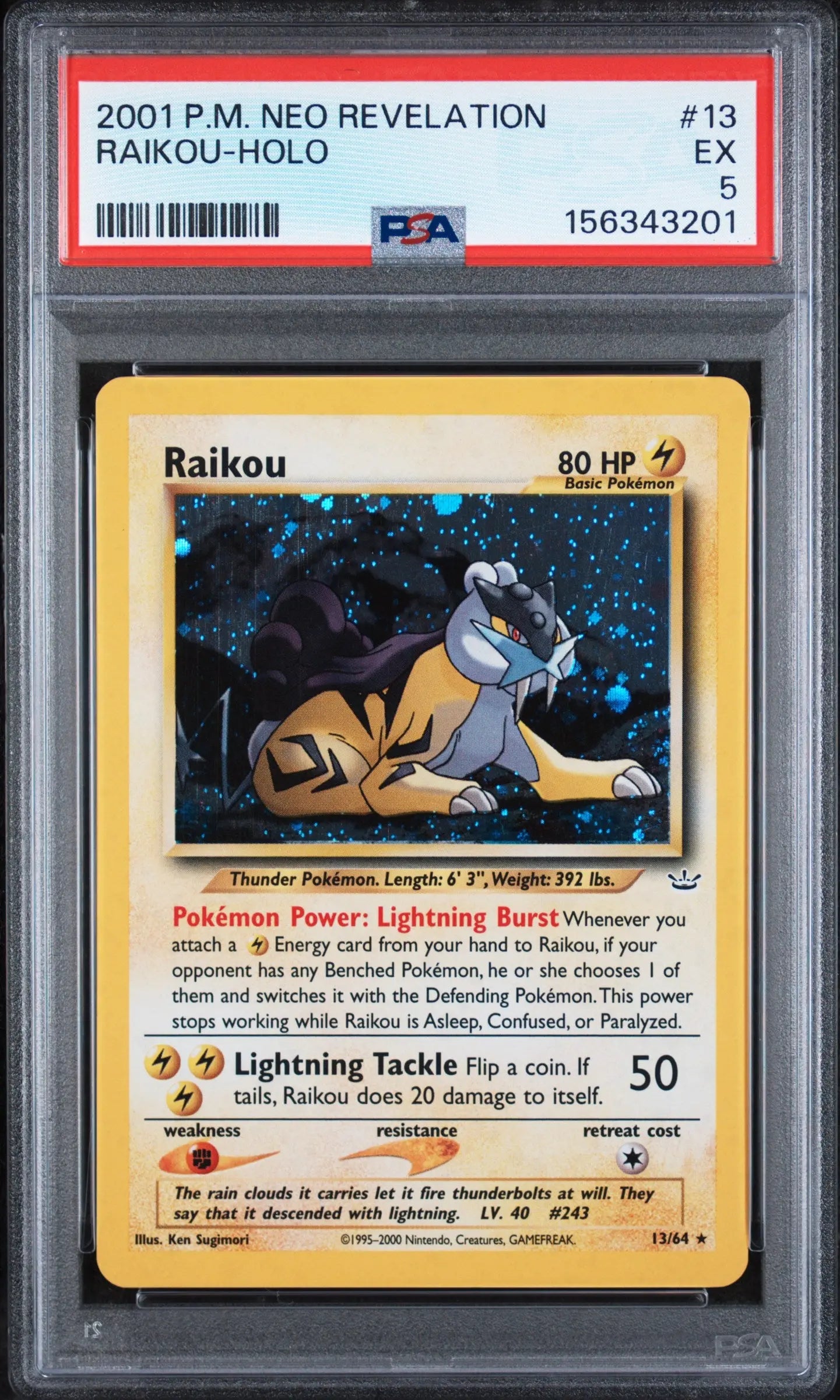 2001 Pokemon Neo Revelation Raikou-Holo 13/64 PSA 5 