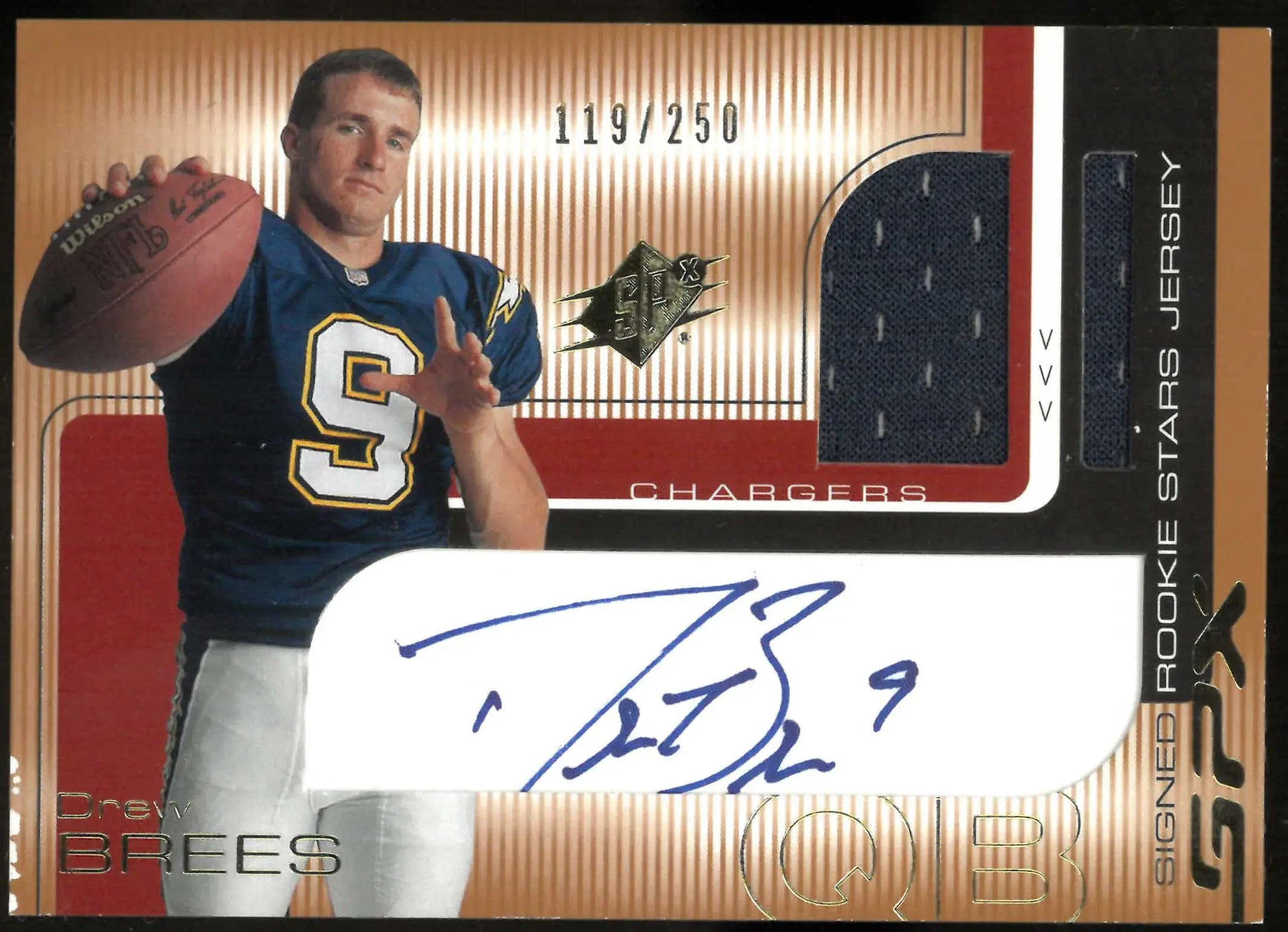 2001 SPx Autograph Rookie Drew Brees Gold Auto RC /250 