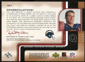 2001 SPx Autograph Rookie Drew Brees Gold Auto RC /250 