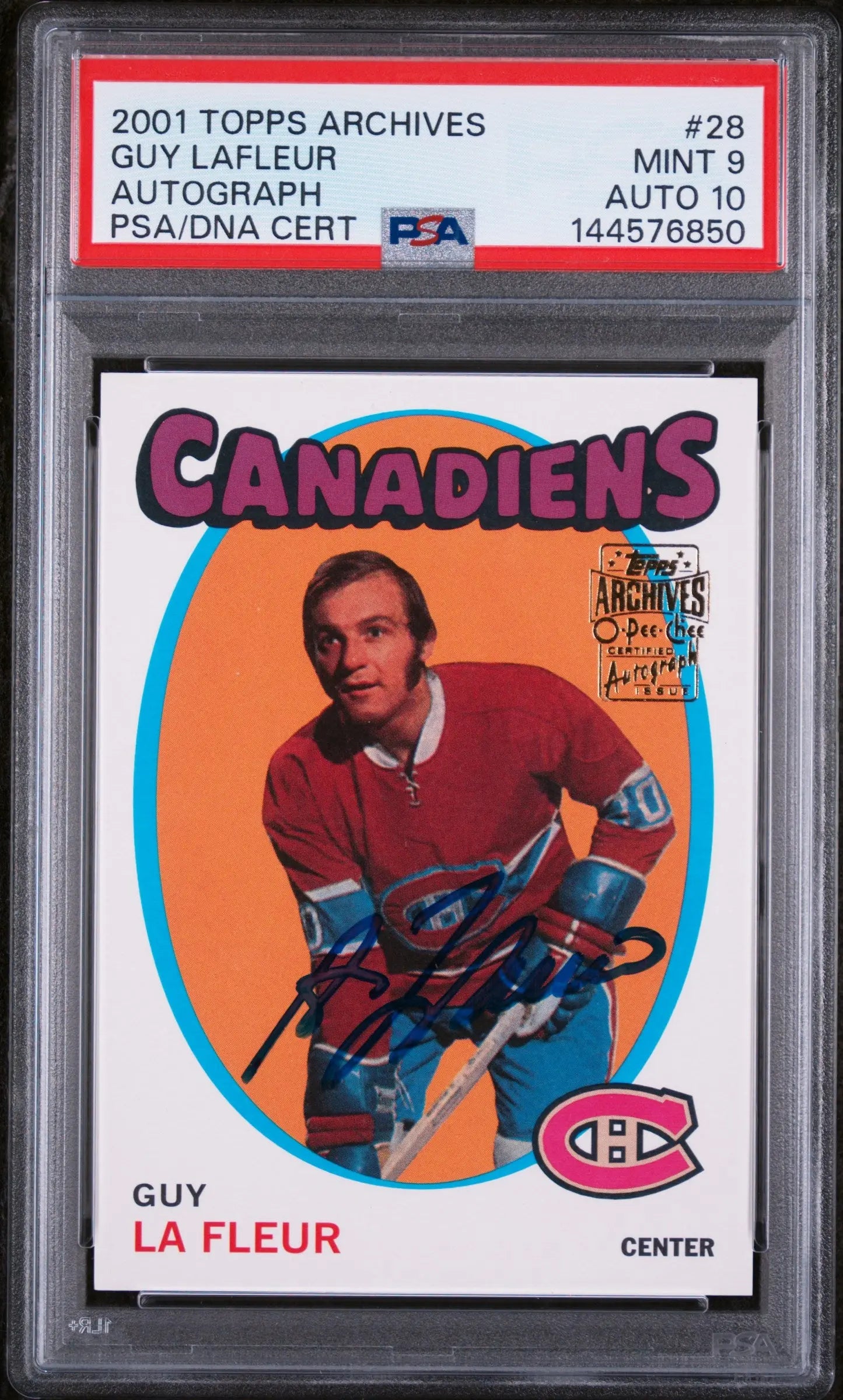 2001 Topps Archives Hockey Auto Guy La Fleur #28 PSA 9 Auto 10 