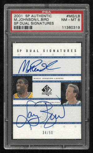 2001 UD SP Authentic Dual Signatures Autograph Johnson/Bird Auto /50 PSA 8 