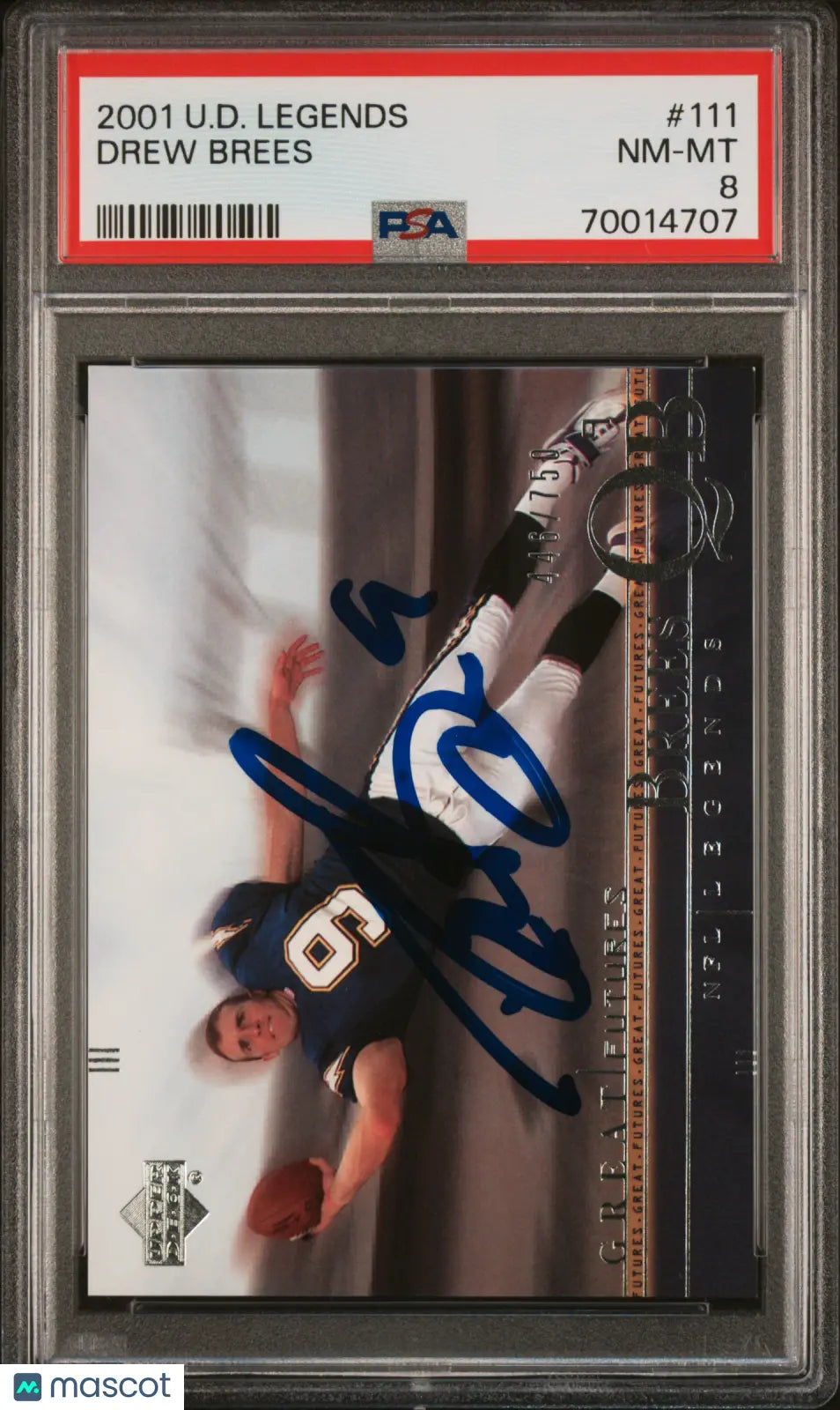 2001 Upper Deck Legends Drew Brees In Person Auto Autograph PSA Authentic #111 
