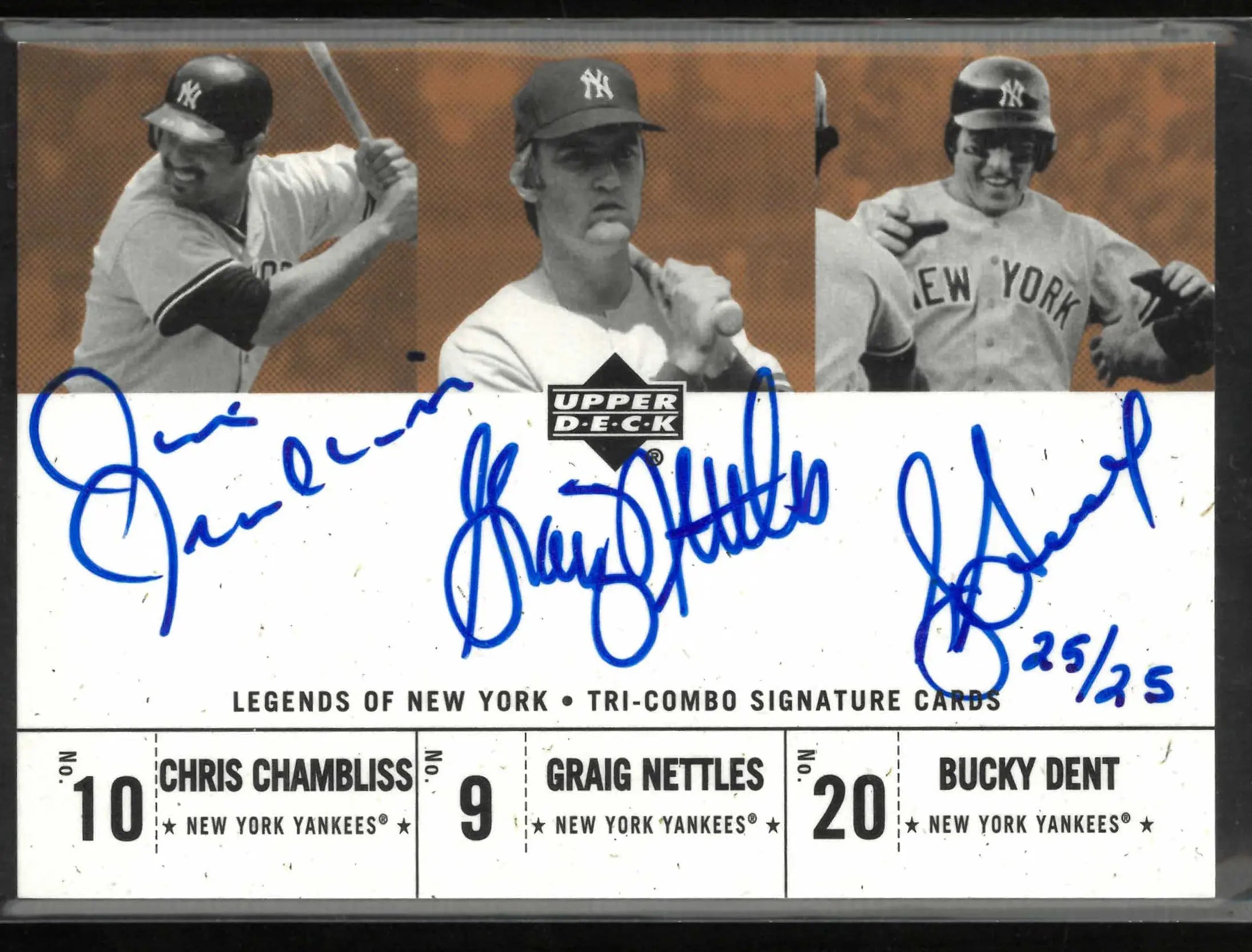 2001 Upper Deck Legends of New York Chris Chambliss/Graig Nettles/Bucky Auto /25 