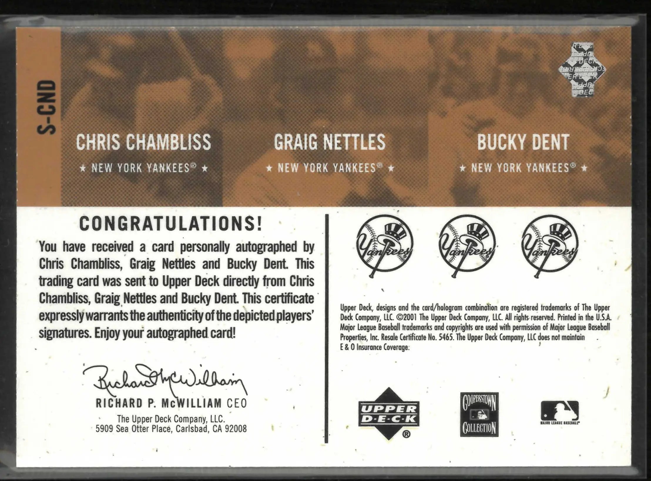 2001 Upper Deck Legends of New York Chris Chambliss/Graig Nettles/Bucky Auto /25 
