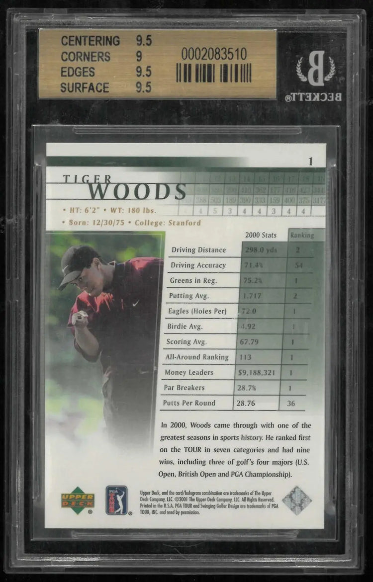 2001 Upper Deck Rookie Tiger Woods RC BGS 9.5 