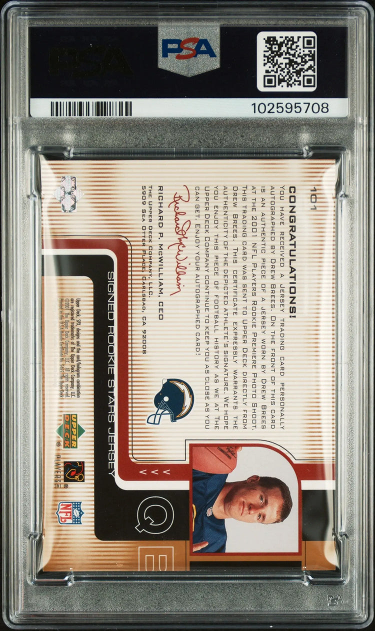 2001 Upper Deck Spx Autograph Patch Drew Brees Auto Gold /250 PSA 9 