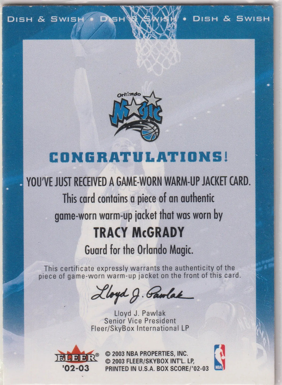 2002-03 Fleer DISH Patch Tracy McGrady 