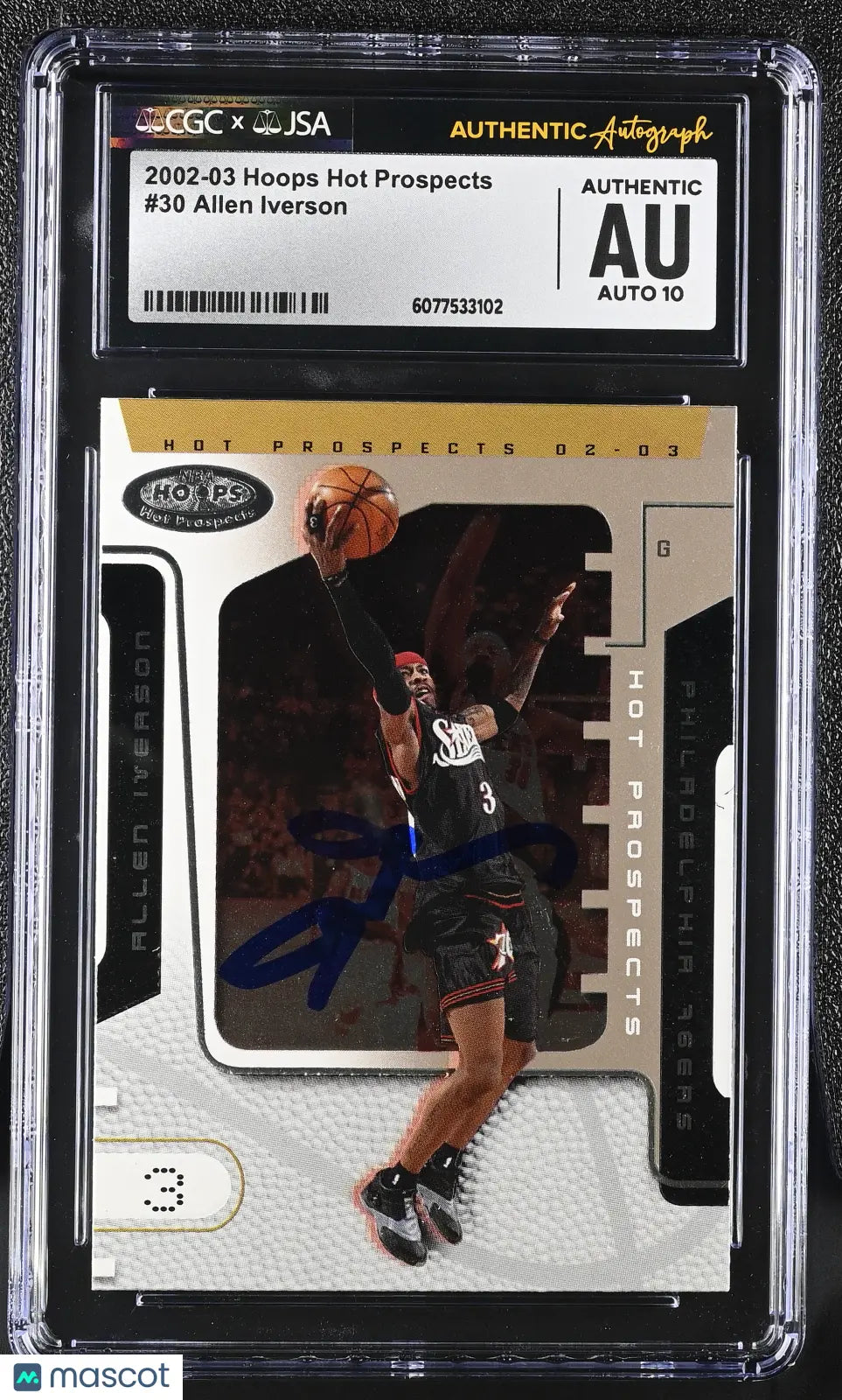 2002-03 Hoops Hot Prospects Allen Iverson In Person Auto CGC Authentic 