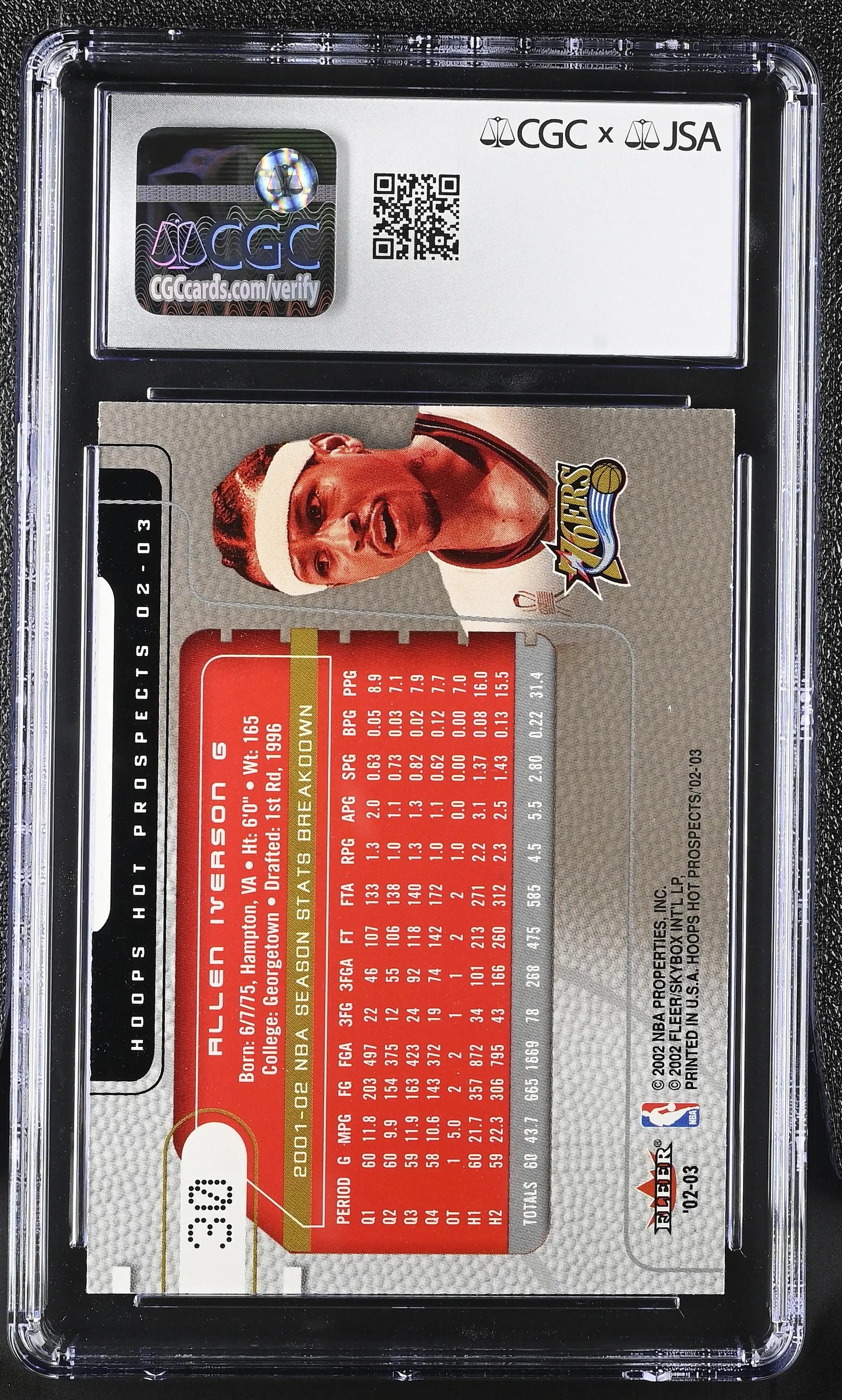 2002-03 Hoops Hot Prospects Allen Iverson In Person Auto CGC Authentic 