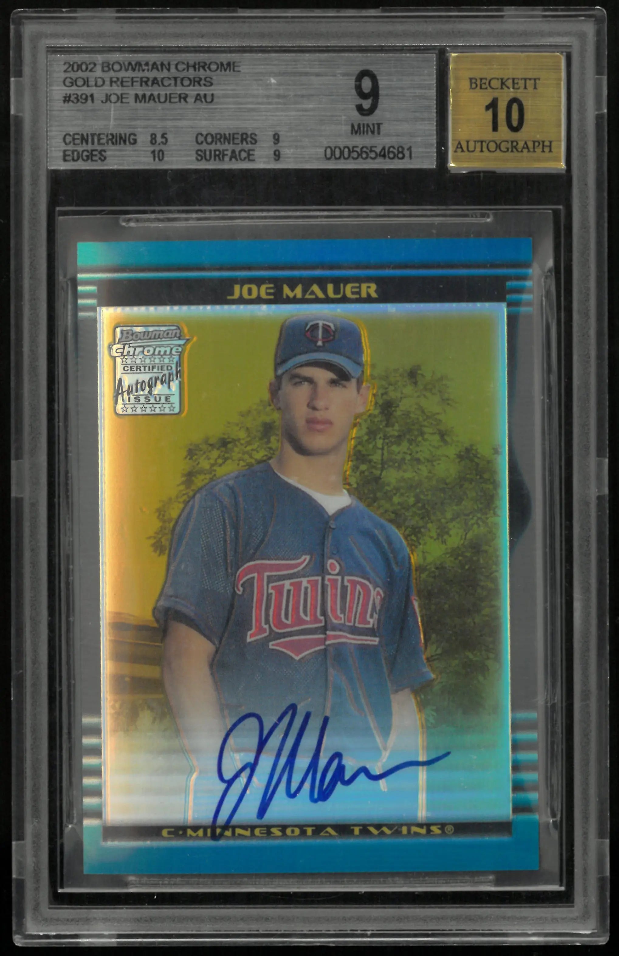 2002 Bowman Chrome Gold Refractors Joe Mauer RC Rookie Auto BGS 9 Auto 10 