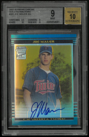 2002 Bowman Chrome Gold Refractors Joe Mauer RC Rookie Auto BGS 9 Auto 10 